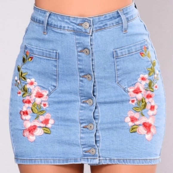 Fashion Nova Denim Skirt Embroidered Jean - Picture 4 of 5